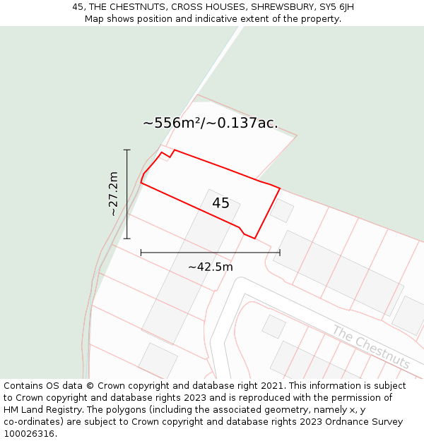 45, THE CHESTNUTS, CROSS HOUSES, SHREWSBURY, SY5 6JH: Plot and title map