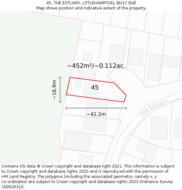 45, THE ESTUARY, LITTLEHAMPTON, BN17 6NE: Plot and title map