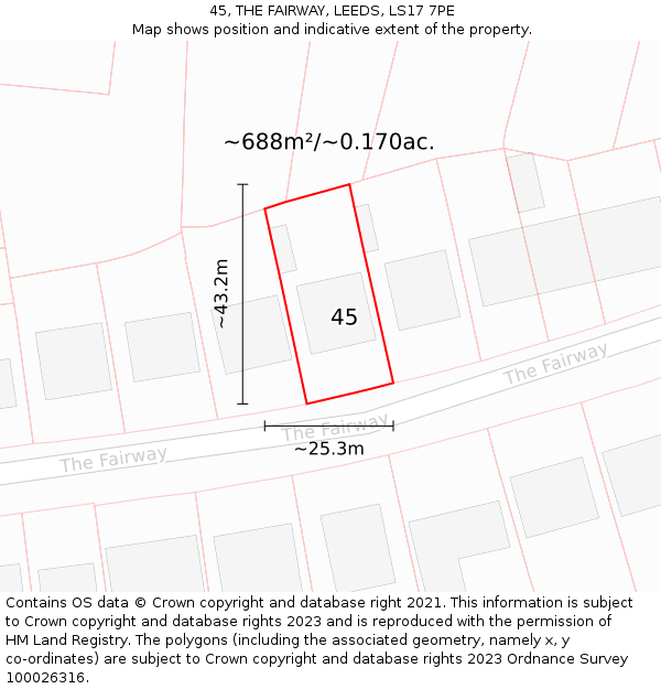 45, THE FAIRWAY, LEEDS, LS17 7PE: Plot and title map