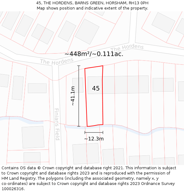 45, THE HORDENS, BARNS GREEN, HORSHAM, RH13 0PH: Plot and title map