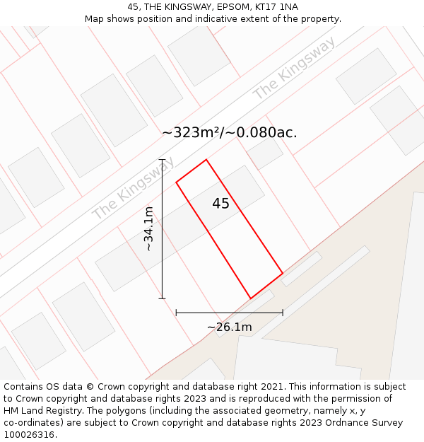 45, THE KINGSWAY, EPSOM, KT17 1NA: Plot and title map