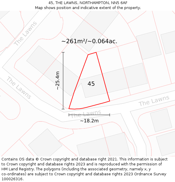 45, THE LAWNS, NORTHAMPTON, NN5 6AF: Plot and title map