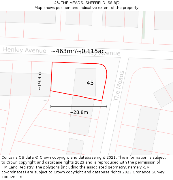 45, THE MEADS, SHEFFIELD, S8 8JD: Plot and title map