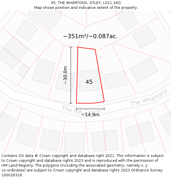 45, THE WHARTONS, OTLEY, LS21 2AG: Plot and title map