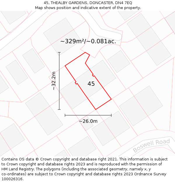 45, THEALBY GARDENS, DONCASTER, DN4 7EQ: Plot and title map