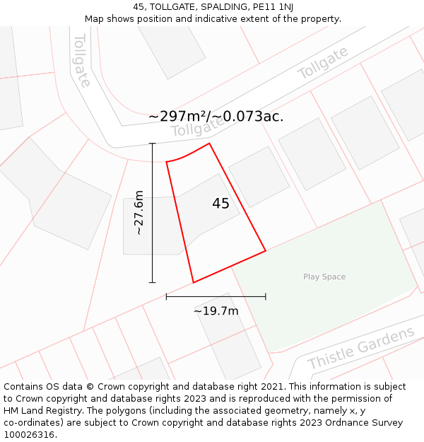 45, TOLLGATE, SPALDING, PE11 1NJ: Plot and title map