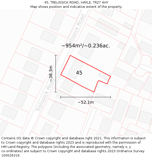 45, TRELISSICK ROAD, HAYLE, TR27 4HY: Plot and title map