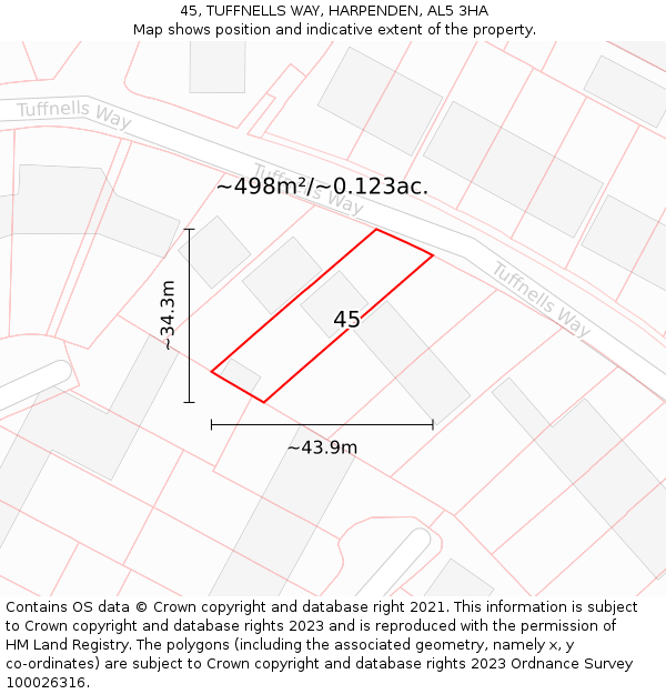 45, TUFFNELLS WAY, HARPENDEN, AL5 3HA: Plot and title map