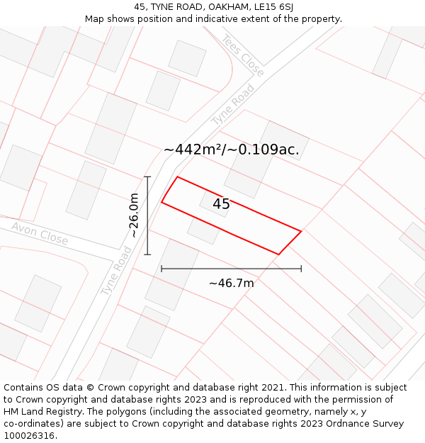 45, TYNE ROAD, OAKHAM, LE15 6SJ: Plot and title map