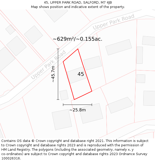 45, UPPER PARK ROAD, SALFORD, M7 4JB: Plot and title map