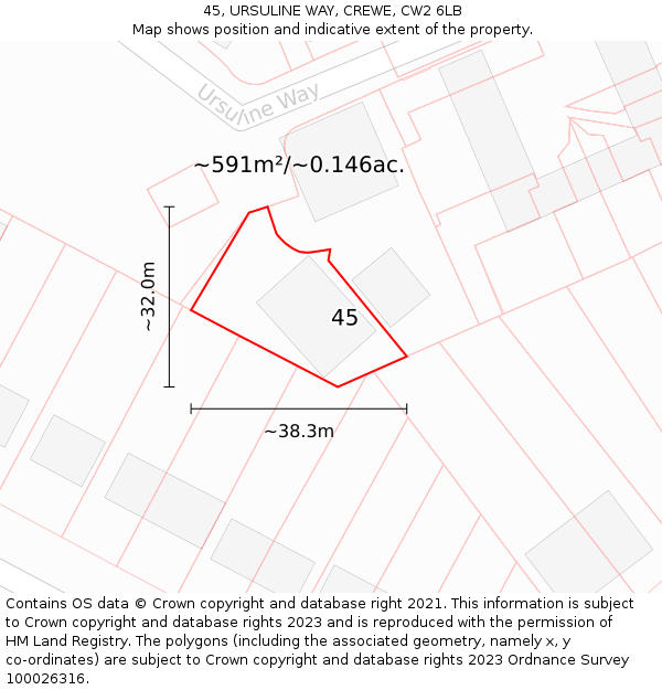 45, URSULINE WAY, CREWE, CW2 6LB: Plot and title map