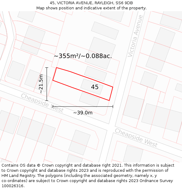 45, VICTORIA AVENUE, RAYLEIGH, SS6 9DB: Plot and title map