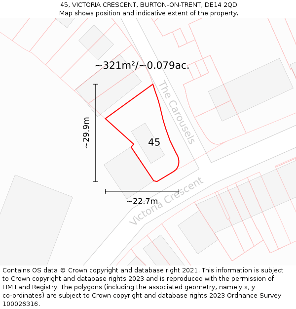 45, VICTORIA CRESCENT, BURTON-ON-TRENT, DE14 2QD: Plot and title map