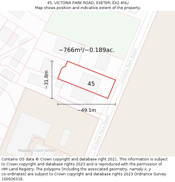 45, VICTORIA PARK ROAD, EXETER, EX2 4NU: Plot and title map