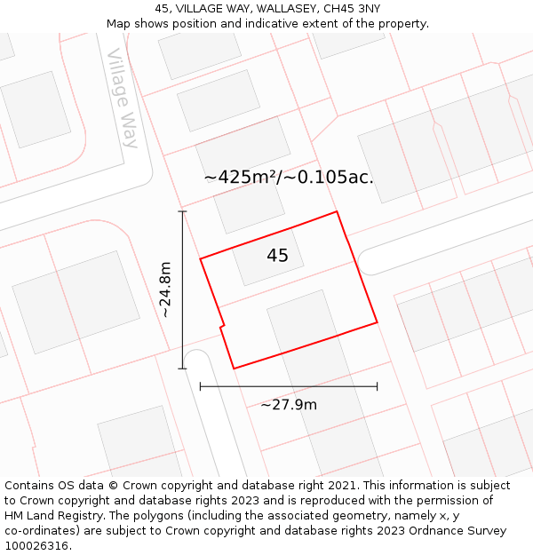 45, VILLAGE WAY, WALLASEY, CH45 3NY: Plot and title map