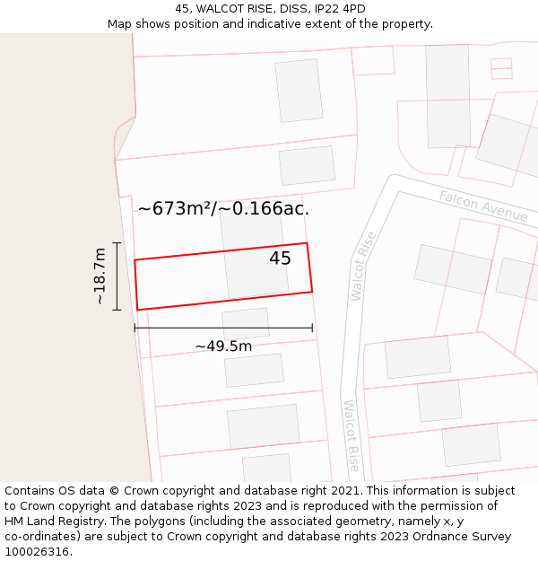 45, WALCOT RISE, DISS, IP22 4PD: Plot and title map