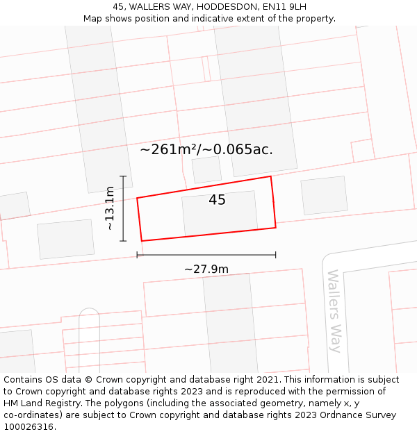 45, WALLERS WAY, HODDESDON, EN11 9LH: Plot and title map