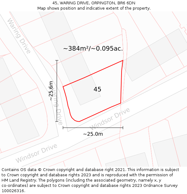 45, WARING DRIVE, ORPINGTON, BR6 6DN: Plot and title map