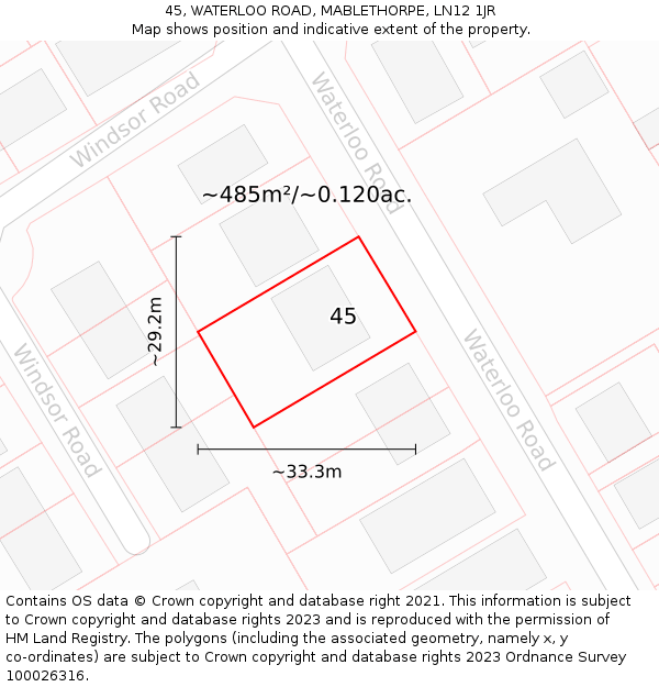 45, WATERLOO ROAD, MABLETHORPE, LN12 1JR: Plot and title map