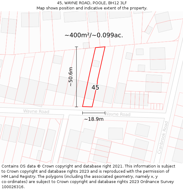 45, WAYNE ROAD, POOLE, BH12 3LF: Plot and title map