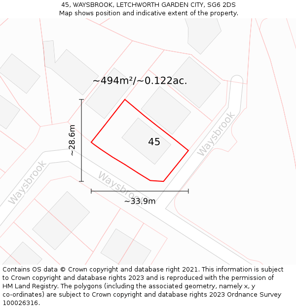 45, WAYSBROOK, LETCHWORTH GARDEN CITY, SG6 2DS: Plot and title map