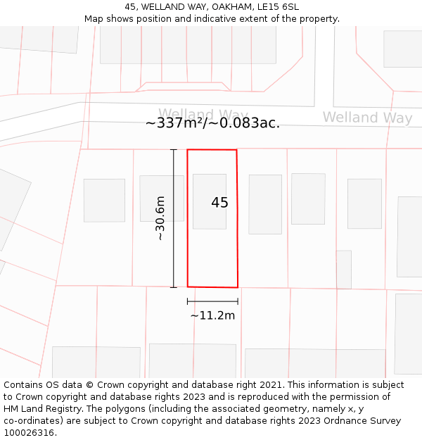 45, WELLAND WAY, OAKHAM, LE15 6SL: Plot and title map