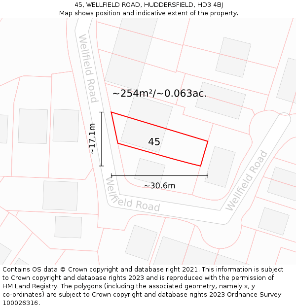 45, WELLFIELD ROAD, HUDDERSFIELD, HD3 4BJ: Plot and title map