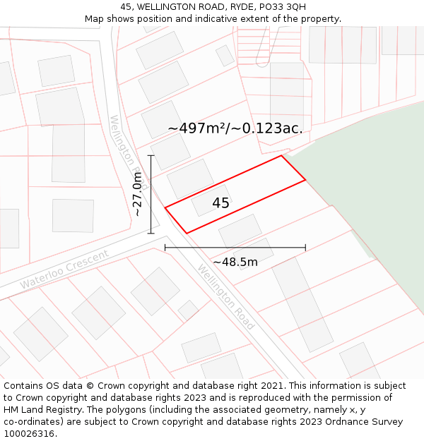 45, WELLINGTON ROAD, RYDE, PO33 3QH: Plot and title map