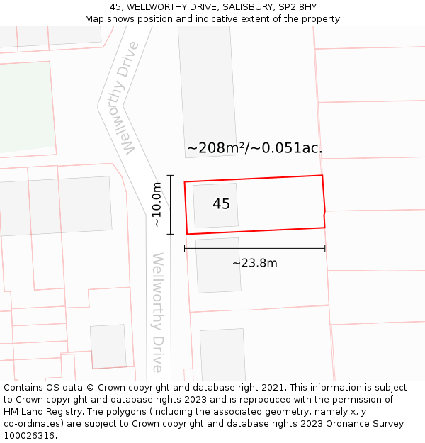 45, WELLWORTHY DRIVE, SALISBURY, SP2 8HY: Plot and title map