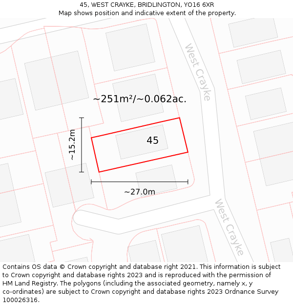 45, WEST CRAYKE, BRIDLINGTON, YO16 6XR: Plot and title map