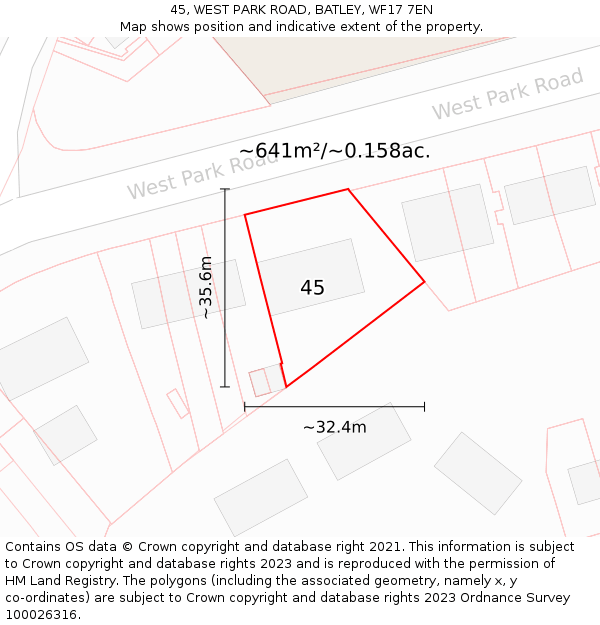 45, WEST PARK ROAD, BATLEY, WF17 7EN: Plot and title map