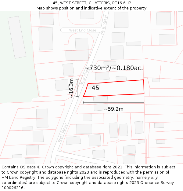 45, WEST STREET, CHATTERIS, PE16 6HP: Plot and title map