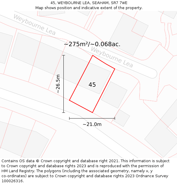 45, WEYBOURNE LEA, SEAHAM, SR7 7WE: Plot and title map