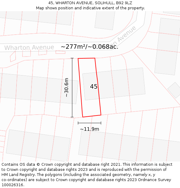 45, WHARTON AVENUE, SOLIHULL, B92 9LZ: Plot and title map