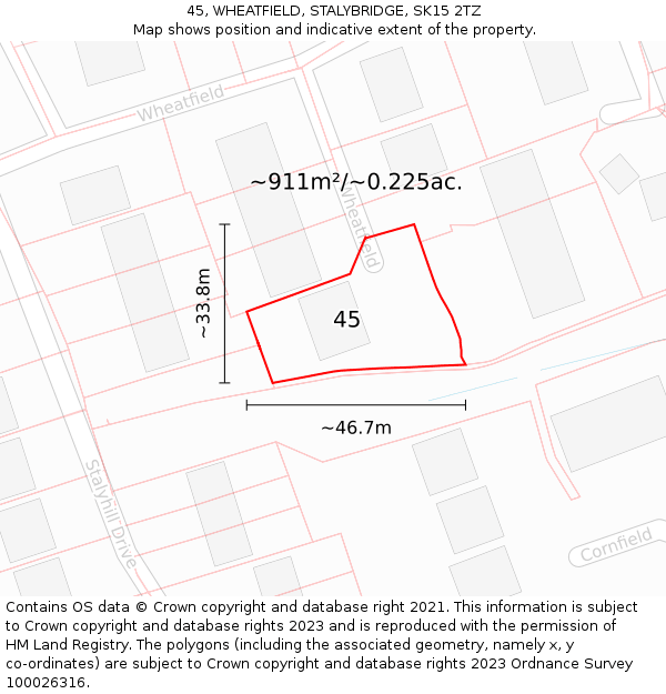 45, WHEATFIELD, STALYBRIDGE, SK15 2TZ: Plot and title map