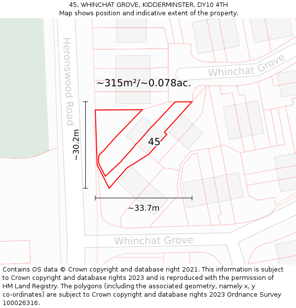 45, WHINCHAT GROVE, KIDDERMINSTER, DY10 4TH: Plot and title map