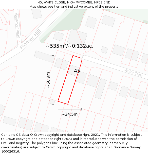 45, WHITE CLOSE, HIGH WYCOMBE, HP13 5ND: Plot and title map
