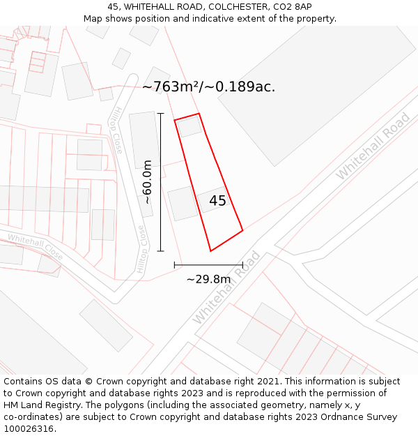 45, WHITEHALL ROAD, COLCHESTER, CO2 8AP: Plot and title map