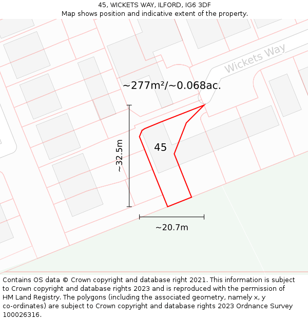 45, WICKETS WAY, ILFORD, IG6 3DF: Plot and title map