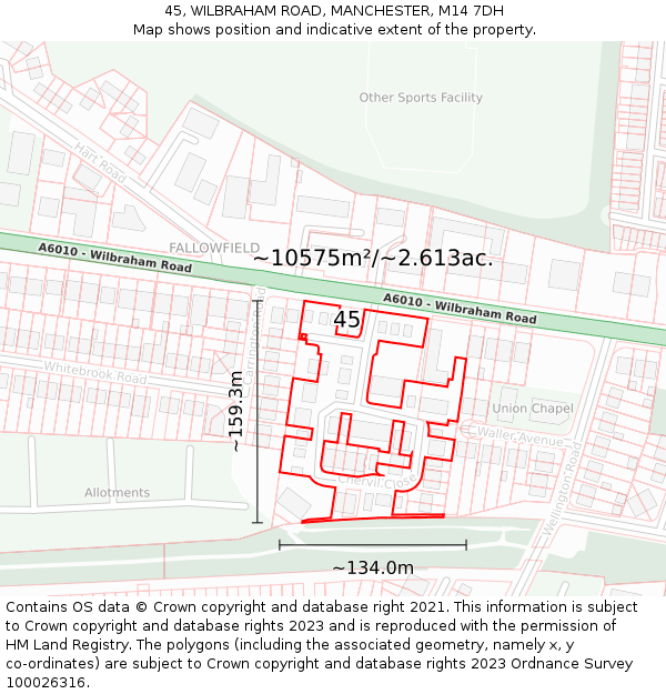 45, WILBRAHAM ROAD, MANCHESTER, M14 7DH: Plot and title map