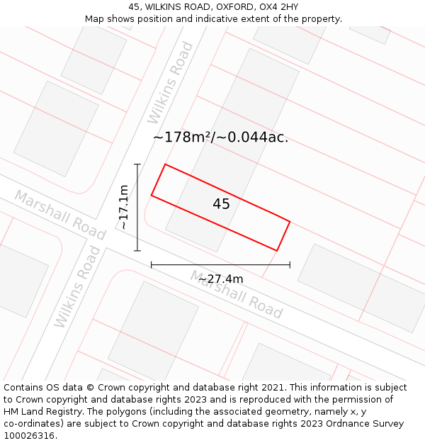 45, WILKINS ROAD, OXFORD, OX4 2HY: Plot and title map