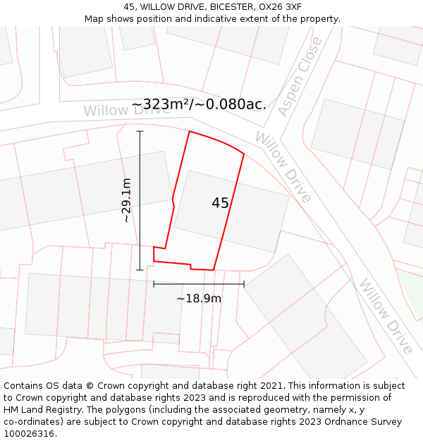 45, WILLOW DRIVE, BICESTER, OX26 3XF: Plot and title map