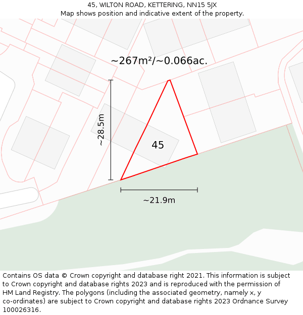 45, WILTON ROAD, KETTERING, NN15 5JX: Plot and title map