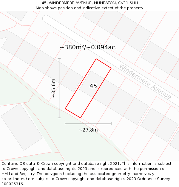 45, WINDERMERE AVENUE, NUNEATON, CV11 6HH: Plot and title map