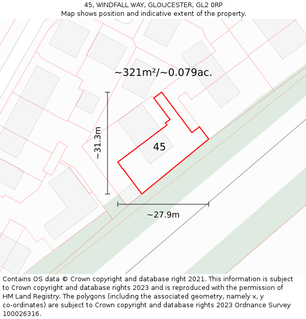 45, WINDFALL WAY, GLOUCESTER, GL2 0RP: Plot and title map