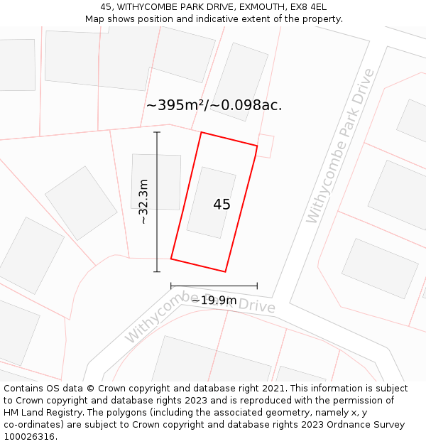 45, WITHYCOMBE PARK DRIVE, EXMOUTH, EX8 4EL: Plot and title map