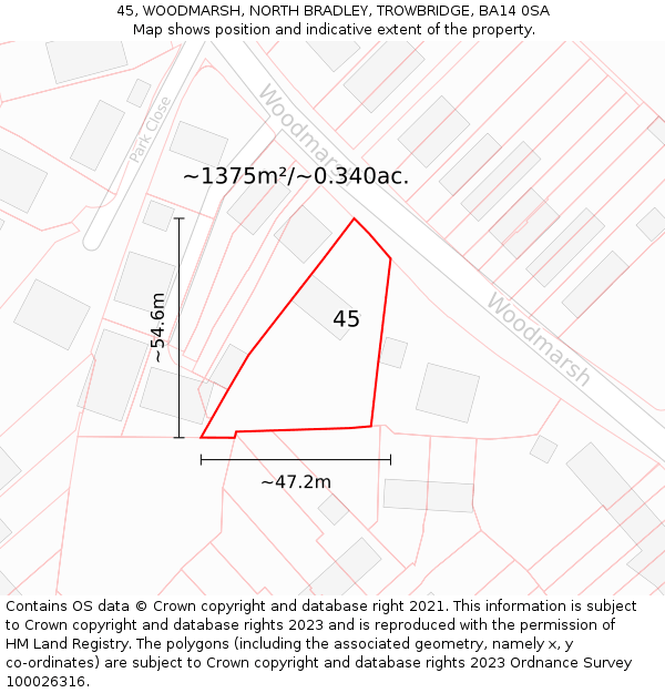 45, WOODMARSH, NORTH BRADLEY, TROWBRIDGE, BA14 0SA: Plot and title map