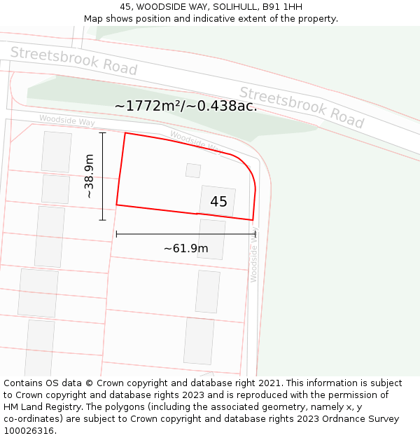 45, WOODSIDE WAY, SOLIHULL, B91 1HH: Plot and title map