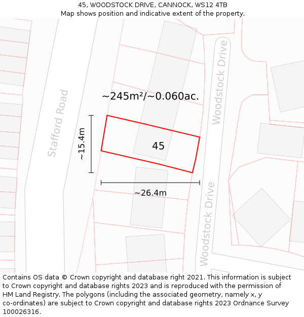 45, WOODSTOCK DRIVE, CANNOCK, WS12 4TB: Plot and title map