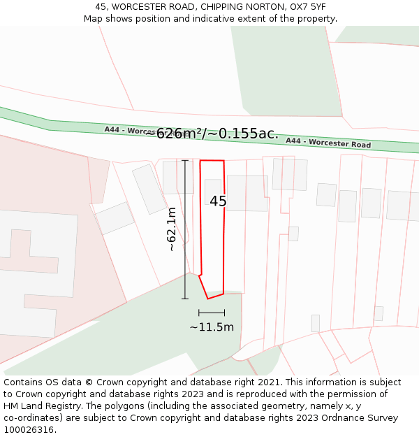 45, WORCESTER ROAD, CHIPPING NORTON, OX7 5YF: Plot and title map